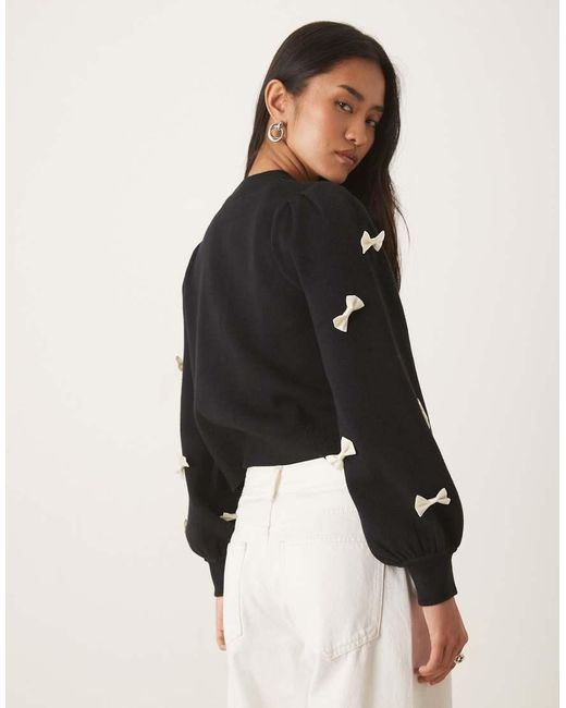 Never Fully Dressed Black Contrast Bow Knitted Cardigan
