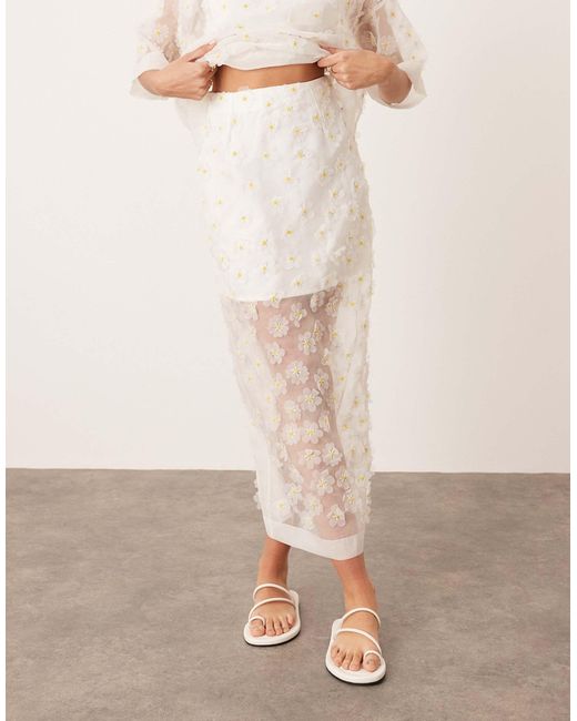 ARRANGE Natural 3d Daisy Sheer Column Maxi Skirt Co-ord