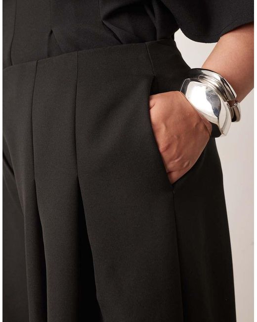 Pantalones De Sastre Negros De Pernera Ancha Con Cinturilla Plisada De Curve (Parte De Un Conjunto) ARRANGE de color Black