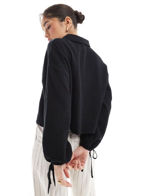 ASOS Black Cropped Textured Cotton Shirt
