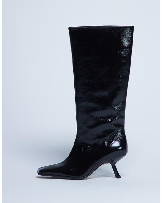 TOPSHOP Black Scarlett Premium Leather Square Toe Knee High Boot