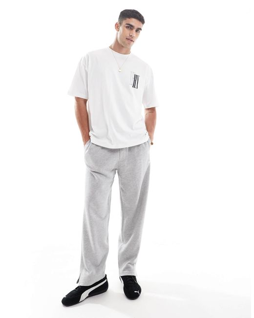 Pull&Bear White Stwd Uncuffed Joggers for men