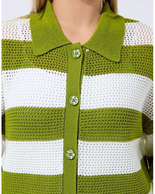 Yours Clothing Green Stripe Boxy Knitted Shirt