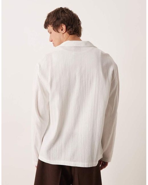 ASOS White Relaxed Revere Stripe Jacquard Shirt for men