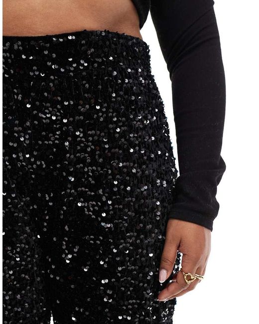 Pieces Plus Black Pieces Curve Wide Leg Velour Sequin Pants