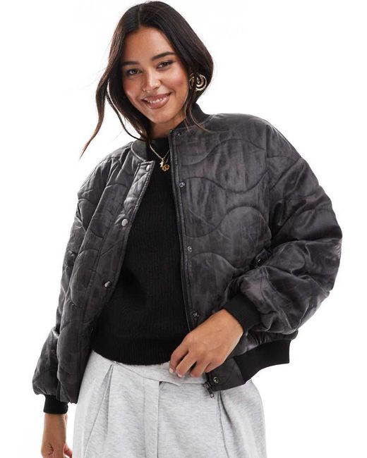Wednesday's Girl Black Washed Effect Oversized Bomber Jacket