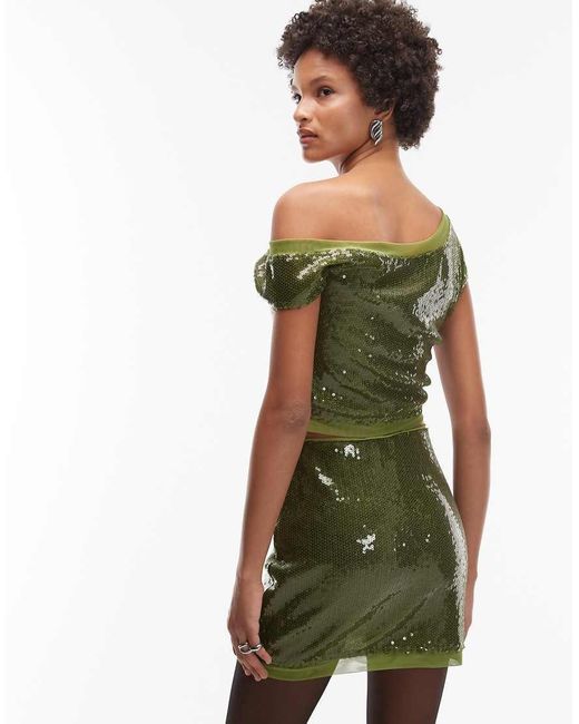ASOS Green Co-ord Sequin Mesh Mix Mini Skirt