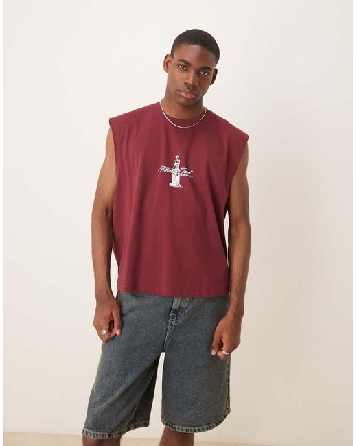 ASOS Red Boxy Oversized Tank With Front And Back Print for men
