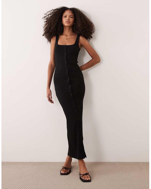 ASOS Natural Button Down Rib With Picot Trim Midi Dress