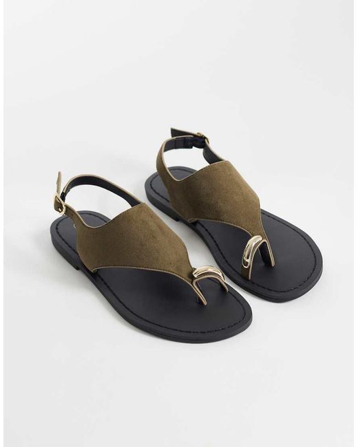 Threadbare Green Faux Suede Flat Sandals With Toe Post