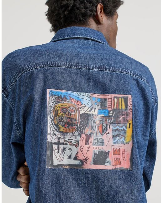 Lee Jeans Blue X Jean-michael Basquiat Capsule Back Artwork Print Overhead Worker Denim Shirt for men