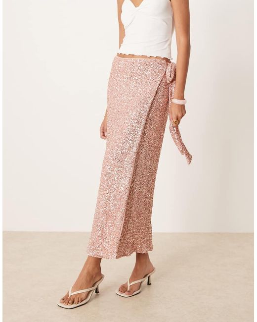 Maya Pink Embellished Wrap Midi Skirt