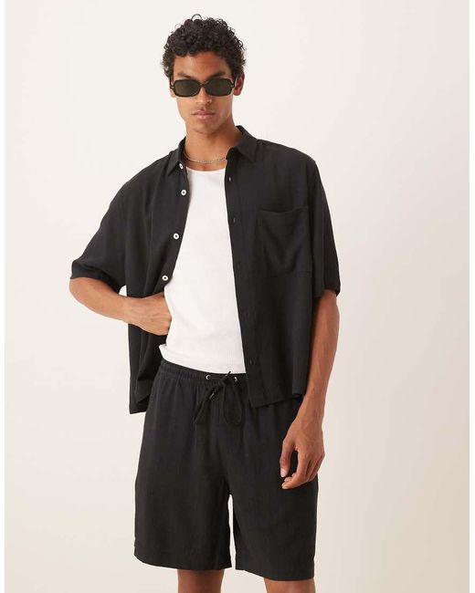 Pantalones Cortos Negros Holgados Sin Cierres De Tejido Rico En Lino De (Parte De Un Conjunto) ASOS de hombre de color Natural