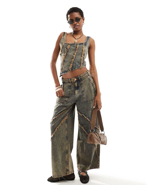Reclaimed (vintage) Green Limited Edition Distressed Denim Jean Co-ord