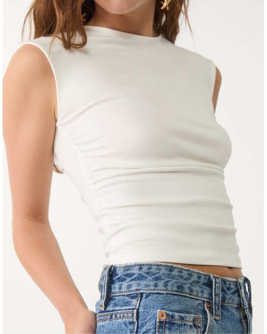 Stradivarius White Ruched Short Sleeve Top