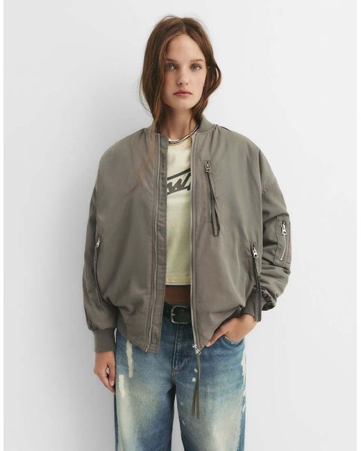 Pull&Bear Oversized Bomberjack in het Gray