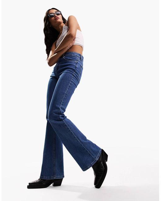 ASOS Blue Mid Rise Flare Jeans