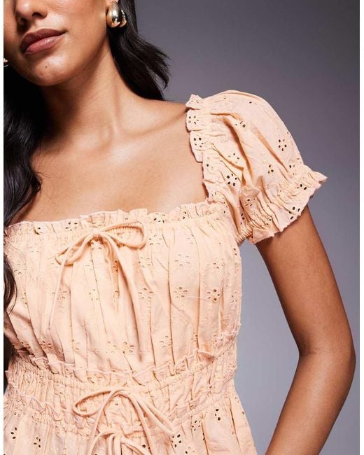 River Island Blue Shirred Puff Sleeve Top