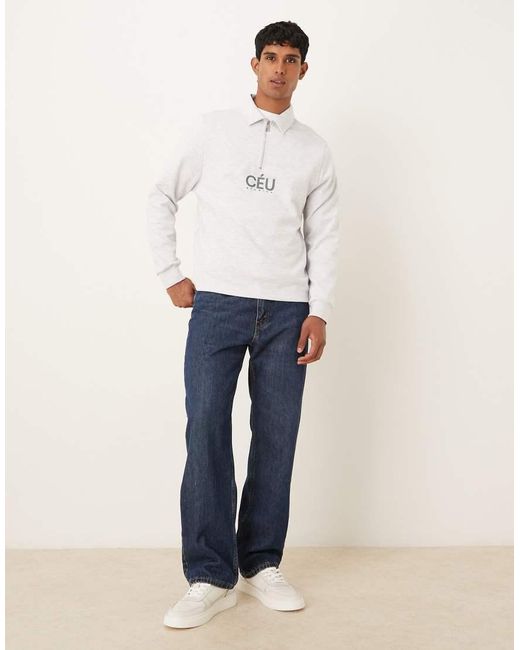 ASOS White Standard Fit Scuba-style Fabric 1/4 Zip Sweatshirt With Print for men