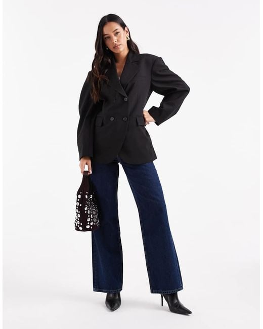 Americana De Sastre Negra Con Doble Botonadura Y Mangas Cocoon De ASOS de color Blue