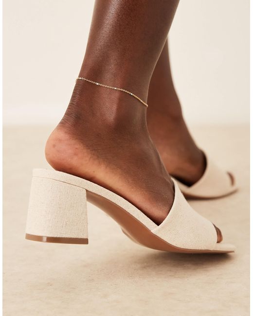 Asos Design Wide Fit Brown – honeycomb – mules aus naturfarbenem leinen mit mittelhohem absatz, weite passform