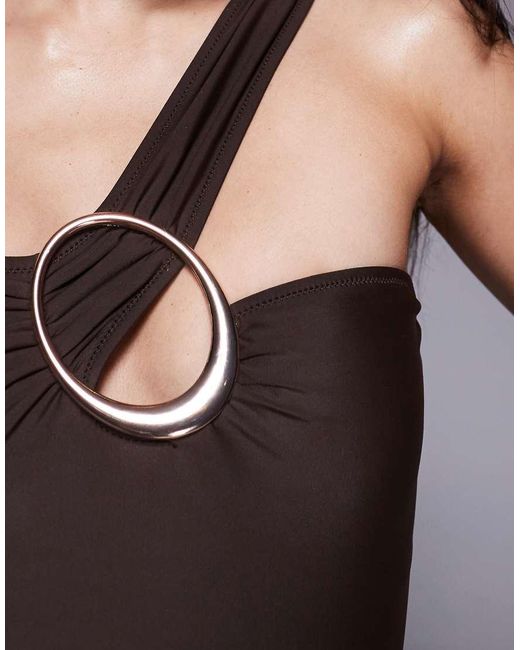 Candypants Gray One Shoulder Swimsuit With Hardware Detail
