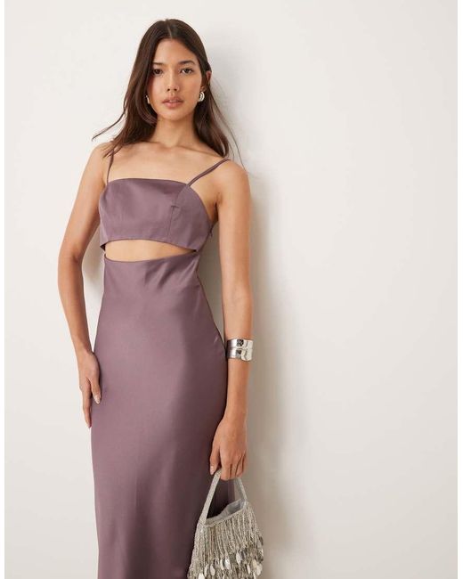 ASOS Purple Satin Cut Out Midi Dress