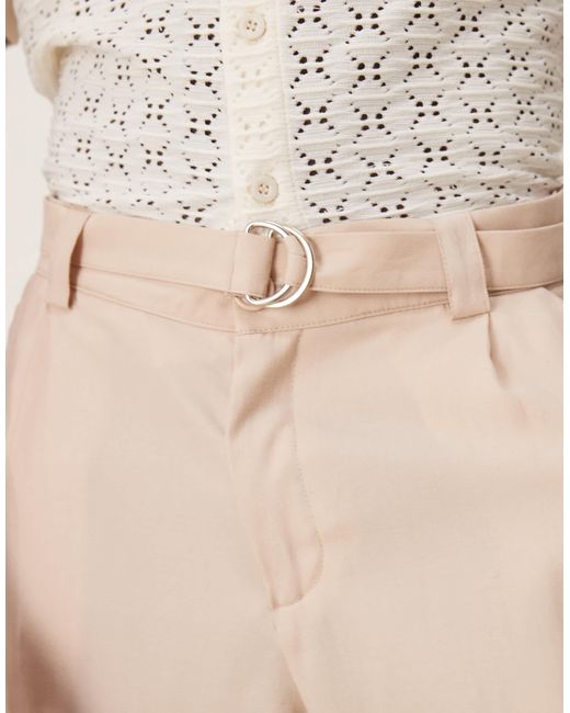 ASOS Natural Oversize Smart Bermuda Shorts With Belt Detail for men