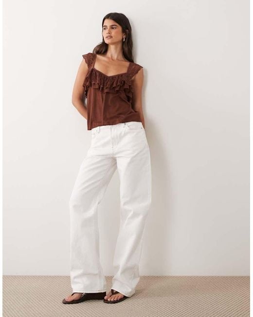 Miss Selfridge Brown Cami Top With Lace Trim