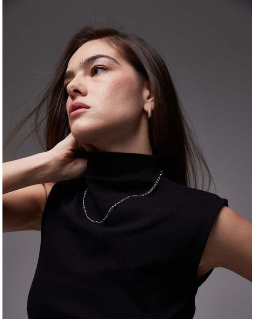 TOPSHOP Mouwloze Top Van Jersey Met Hoge Hals in het Black