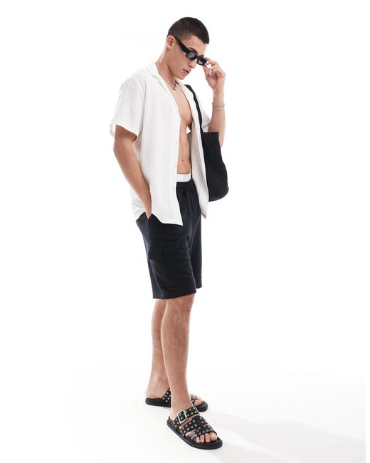 ASOS White Short Sleeve Relaxed Deep Revere Collar Shirt for men