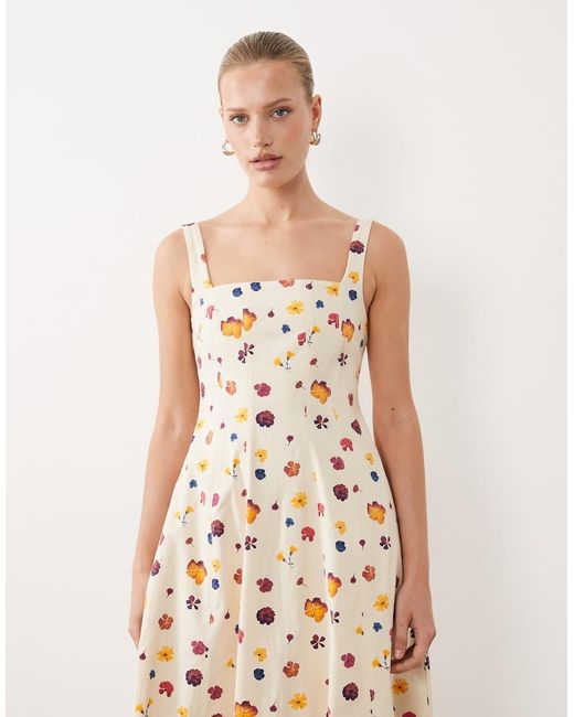 Abercrombie & Fitch Natural Sleeveless Midi Dress With Godet Hem