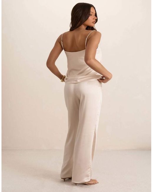 Missy Empire Natural Butter Satin Tailored Straight Leg Trouser