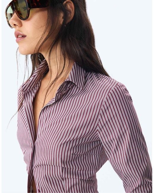 Stradivarius Purple Basic Striped Fitted Shirt