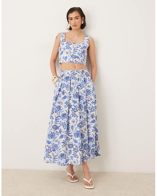Mango Blue Pleated Full Maxi Skirt Co-ord