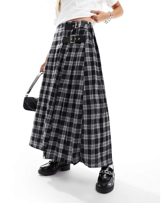 Collusion Black Maxi Kilt Skirt