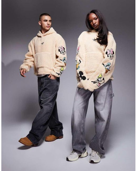 ASOS Blue Disney Oversized Borg Boxy Hoodie With Mickey Mouse & Friends Embroidery