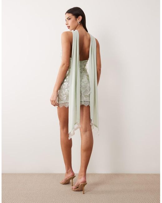 ASOS White Embellished Molded Cups Mini Dress With Scarf Detail