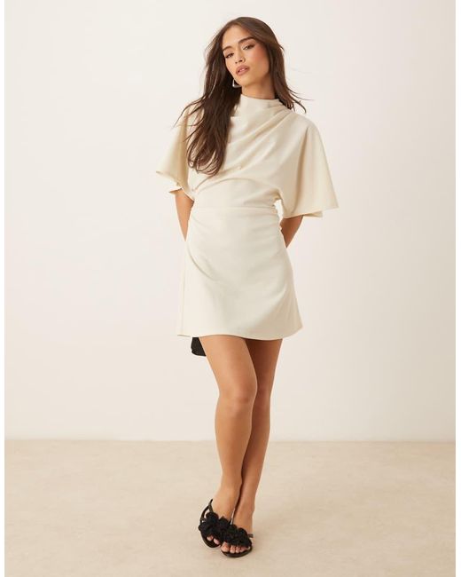 ASOS Natural Flutter Sleeve Ruched Side Mini Dress