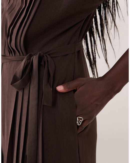 Mango Brown Pleat Detail Short Sleeve Jumpsuit