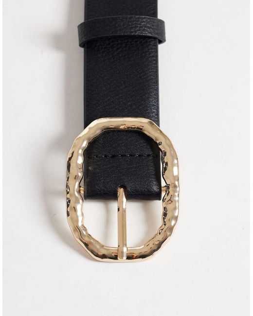 Vero Moda Blue Faux Leather Belt With Gold Hammered Metal Buckle
