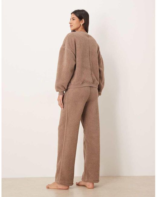 ASOS Natural Lounge Cuddle Crew Neck Sweat & Wide Leg Pants Set