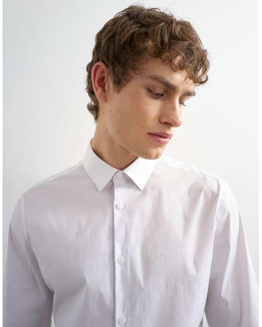 Topman White Slim Fit Long Sleeve Formal Stretch Shirt for men
