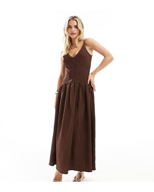 ASOS Asos Design Petite Full Skirt Midi Crinkle Sundress in Brown Lyst UK