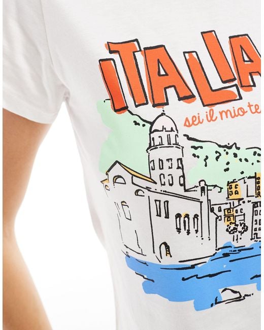 Stradivarius White Italia Graphic T-shirt