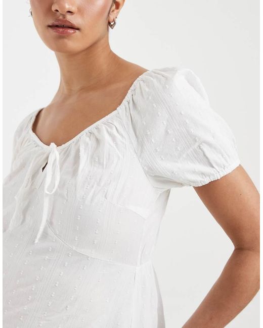Vero Moda White Cotton Broderie Puff Sleeve Milkmaid Mini Dress