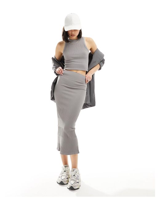 ASOS Gray Seamless Sculpting Mixed Rib Midi Skirt