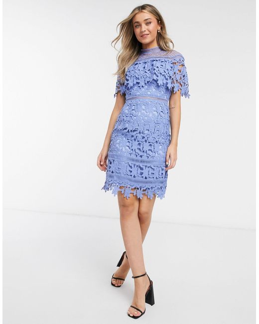 Chi Chi London Blue Lace Short-sleeved Dress