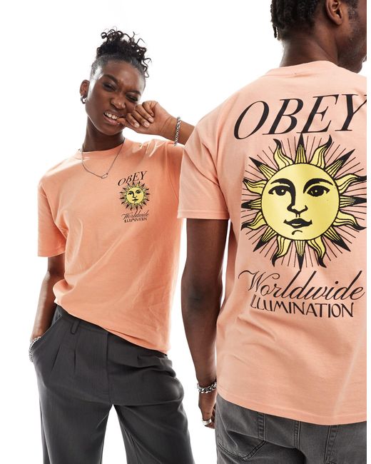 T-shirt unisexe à imprimé soleil Obey en coloris Orange