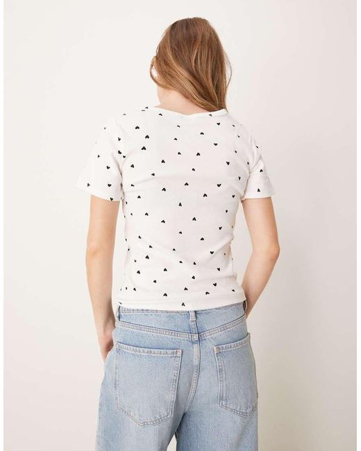 Jdy Gray All Over Heart Print Ribbed T-shirt